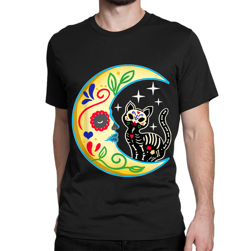 Cat & Moon Sugar Skull Dia De Los Muertos Day Of The Dead Classic T-shirt | Artistshot