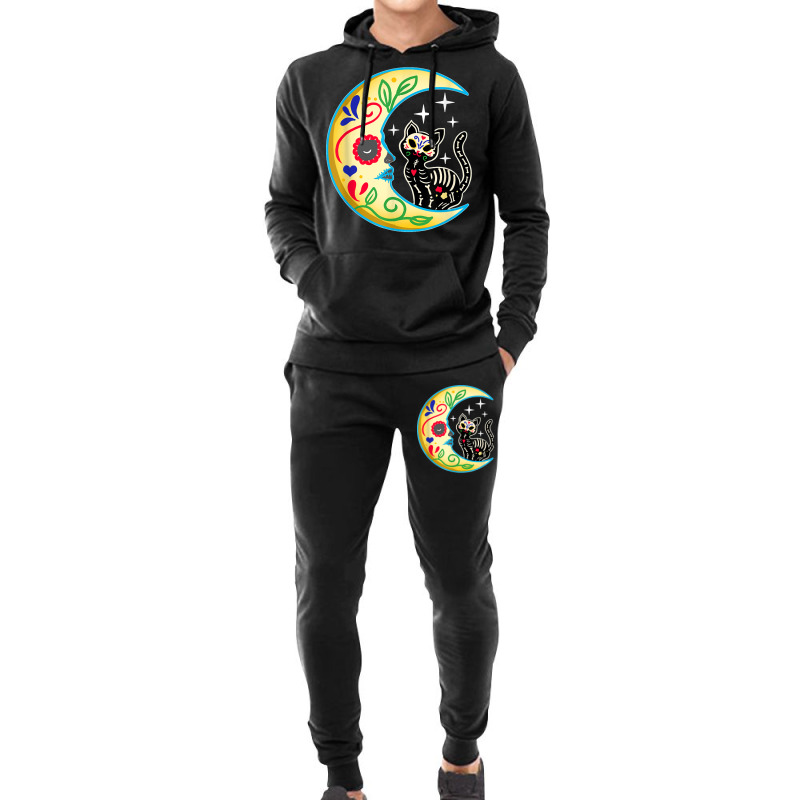 Cat & Moon Sugar Skull Dia De Los Muertos Day Of The Dead Hoodie & Jogger Set | Artistshot