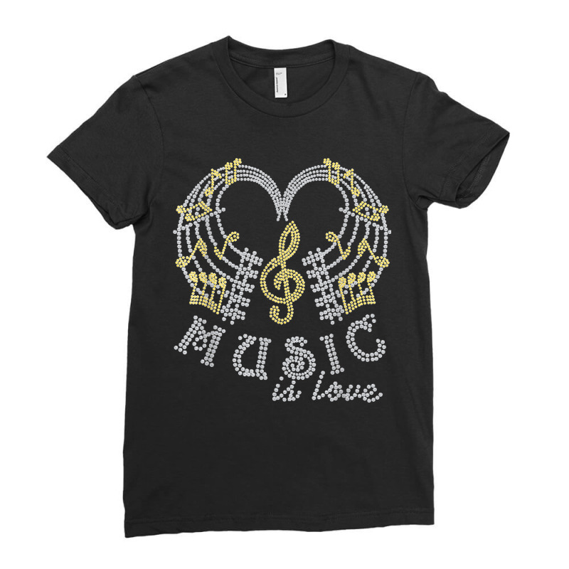 Music Is Love With Music Notes Rhinestones Tee For Woman T Shirt Ladies Fitted T-Shirt by NataliaMata | Artistshot