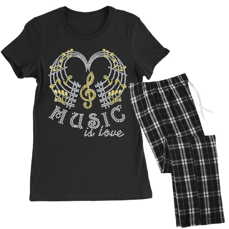 Music Is Love With Music Notes Rhinestones Tee For Woman T Shirt Women's Pajamas Set by NataliaMata | Artistshot