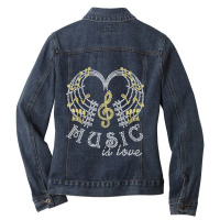 Music Is Love With Music Notes Rhinestones Tee For Woman T Shirt Ladies Denim Jacket | Artistshot