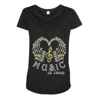 Music Is Love With Music Notes Rhinestones Tee For Woman T Shirt Maternity Scoop Neck T-shirt | Artistshot