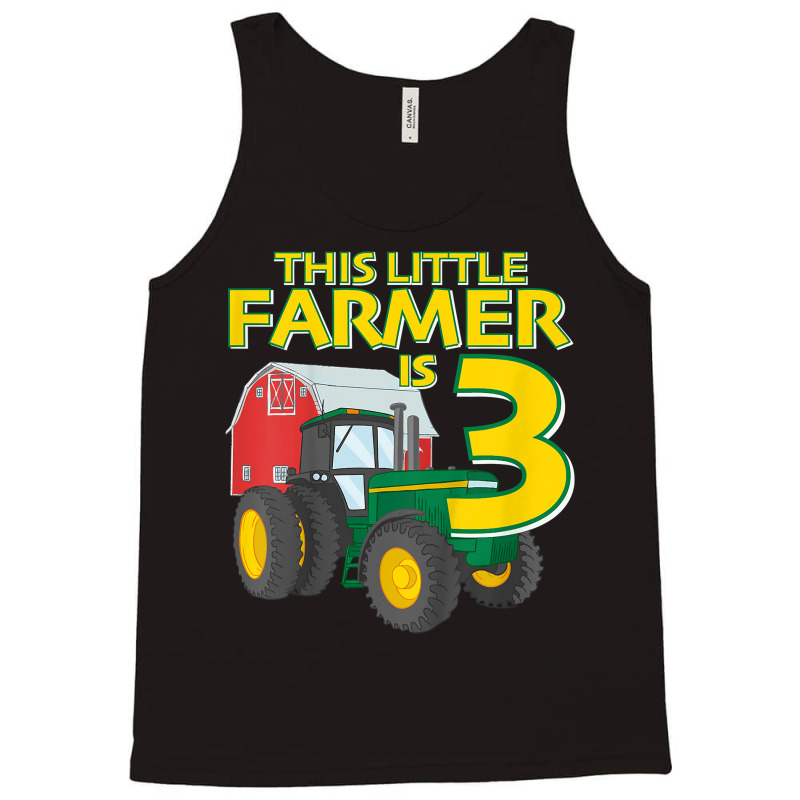 Kids 3 Year Old Green Farm Tractor Birthday Party Farmer 3rd Gift Tank Top | Artistshot