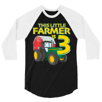 Kids 3 Year Old Green Farm Tractor Birthday Party Farmer 3rd Gift 3/4 Sleeve Shirt | Artistshot