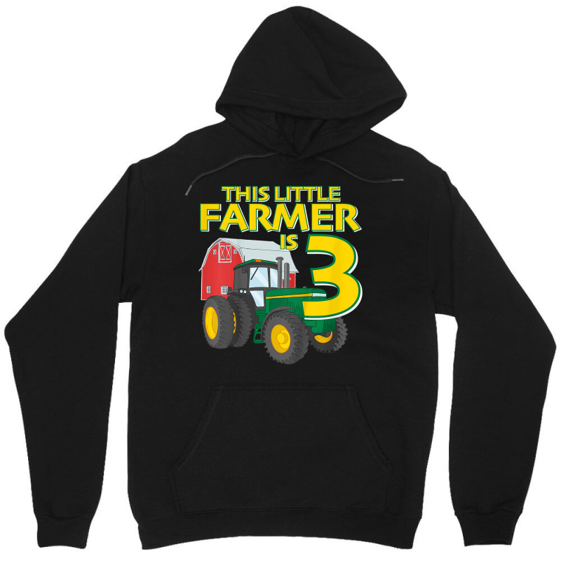 Kids 3 Year Old Green Farm Tractor Birthday Party Farmer 3rd Gift Unisex Hoodie | Artistshot