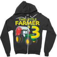 Kids 3 Year Old Green Farm Tractor Birthday Party Farmer 3rd Gift Zipper Hoodie | Artistshot