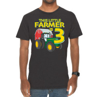 Kids 3 Year Old Green Farm Tractor Birthday Party Farmer 3rd Gift Vintage T-shirt | Artistshot