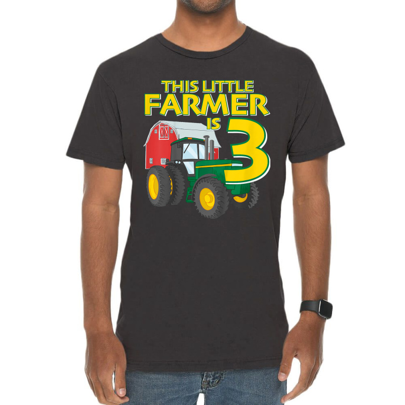 Kids 3 Year Old Green Farm Tractor Birthday Party Farmer 3rd Gift Vintage T-shirt | Artistshot