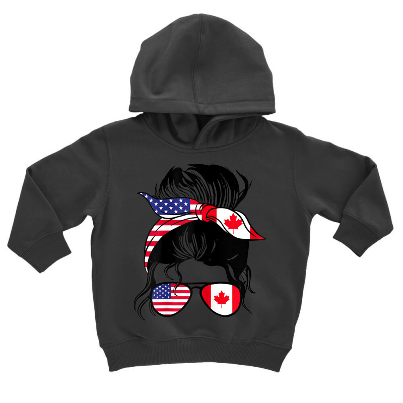 Womens Half American Half Canadian Messy Bun Heritage Canada Usa Toddler Hoodie by Halloween | Artistshot