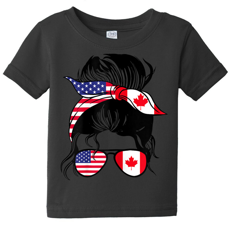 Womens Half American Half Canadian Messy Bun Heritage Canada Usa Baby Tee by Halloween | Artistshot