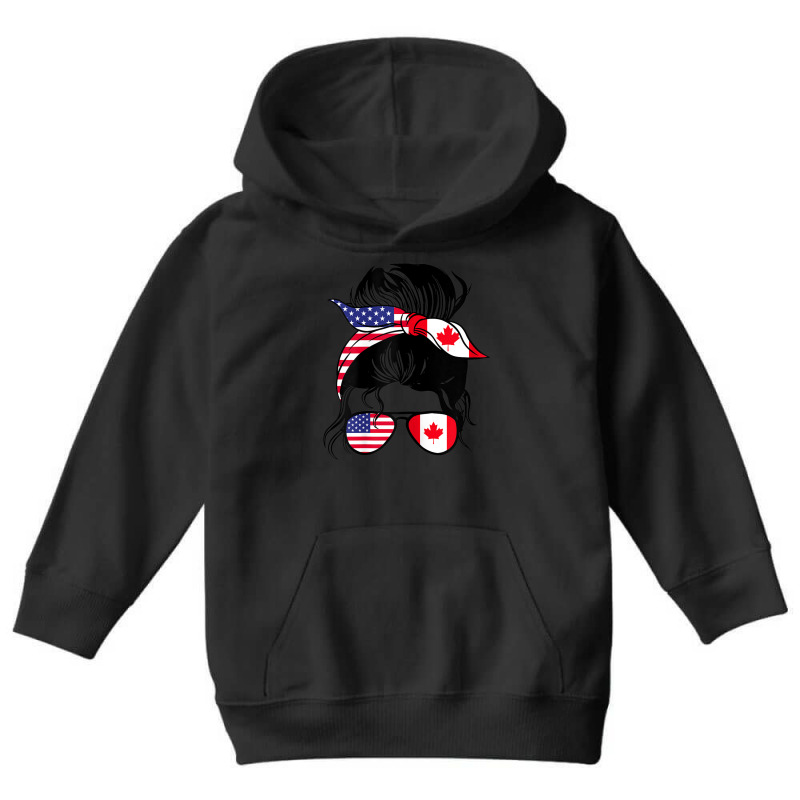 Womens Half American Half Canadian Messy Bun Heritage Canada Usa Youth Hoodie by Halloween | Artistshot