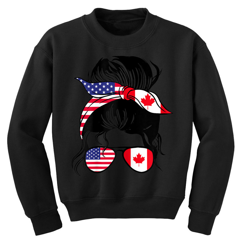 Womens Half American Half Canadian Messy Bun Heritage Canada Usa Youth Sweatshirt by Halloween | Artistshot