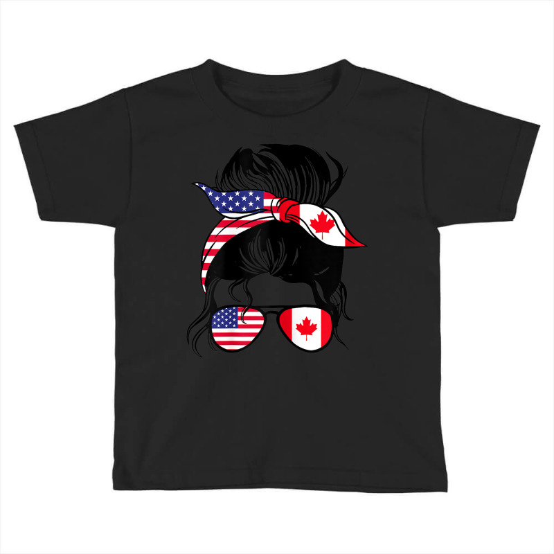 Womens Half American Half Canadian Messy Bun Heritage Canada Usa Toddler T-shirt by Halloween | Artistshot