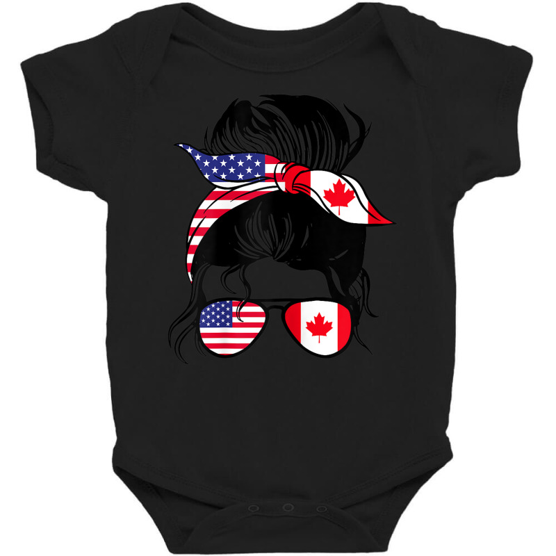 Womens Half American Half Canadian Messy Bun Heritage Canada Usa Baby Bodysuit by Halloween | Artistshot