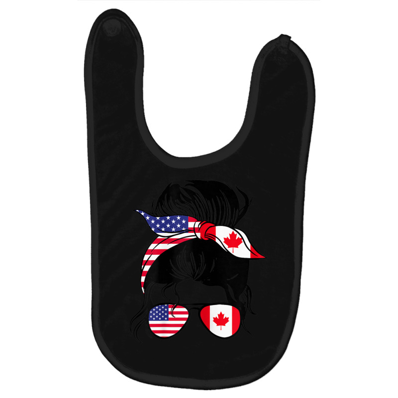 Womens Half American Half Canadian Messy Bun Heritage Canada Usa Baby Bibs by Halloween | Artistshot