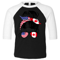 Womens Half American Half Canadian Messy Bun Heritage Canada Usa Toddler 3/4 Sleeve Tee | Artistshot