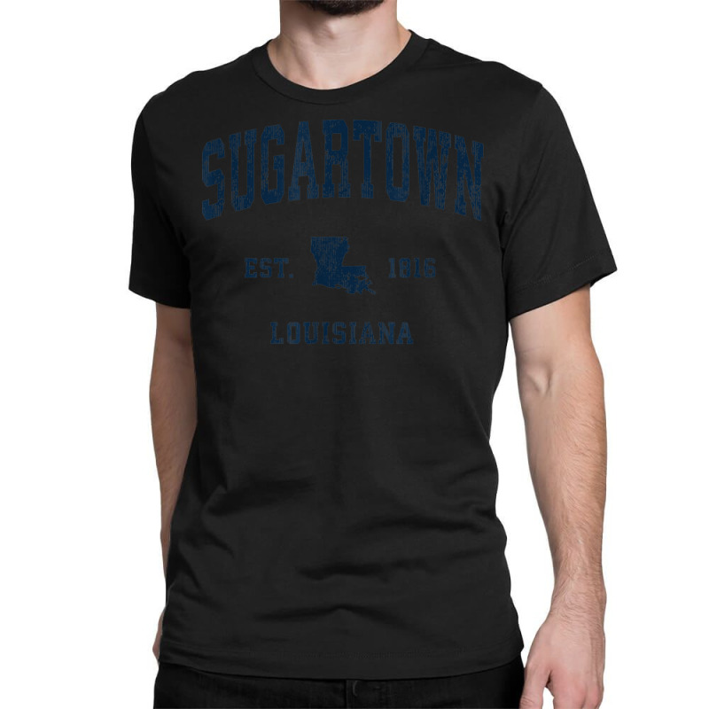 Custom Sugartown Louisiana La Vintage Athletic Navy Sports Design Classic T- shirt By Bestarts - Artistshot
