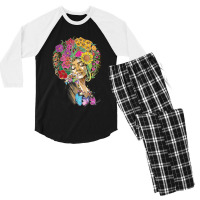 Afro Women Flowers Butterfly Latina African American Melanin Men's 3/4 Sleeve Pajama Set | Artistshot