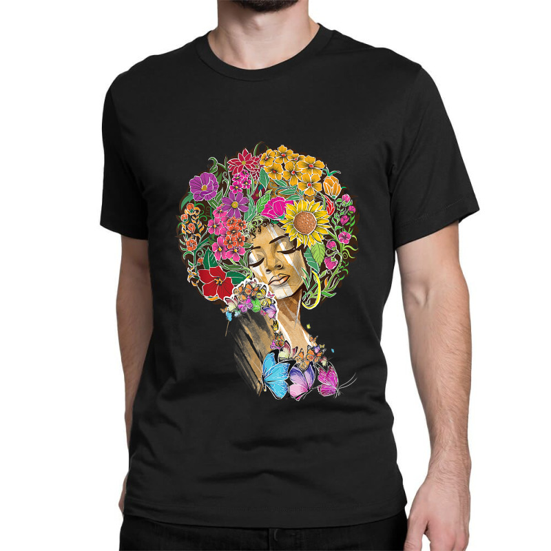 Afro Women Flowers Butterfly Latina African American Melanin Classic T-shirt by Graham Sanchez | Artistshot