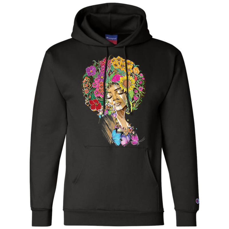 Afro Women Flowers Butterfly Latina African American Melanin Champion Hoodie by Graham Sanchez | Artistshot