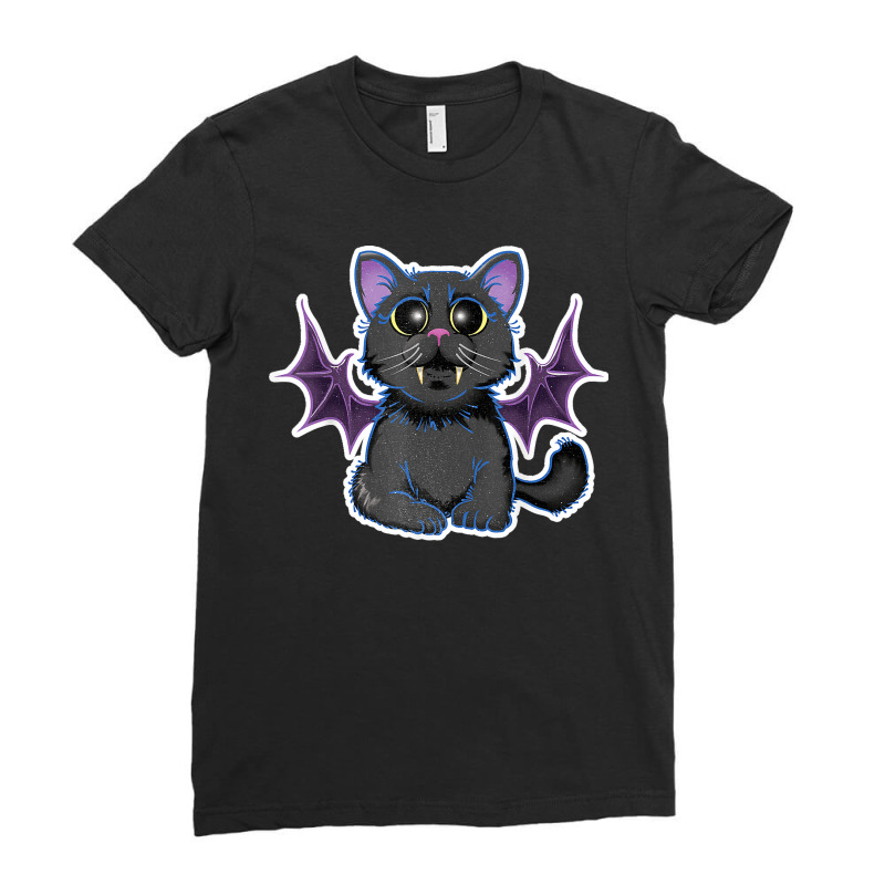 Cute Bat Wing Cat Vampire Funny Halloween Costume Dotd Ladies Fitted T-Shirt by MICHAELFRANCISSMITH | Artistshot