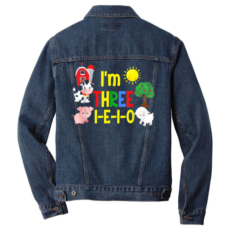 Three I E I O Farm Party 3rd Birthday Girl Outfit 3 Yrs Old Men Denim Jacket | Artistshot