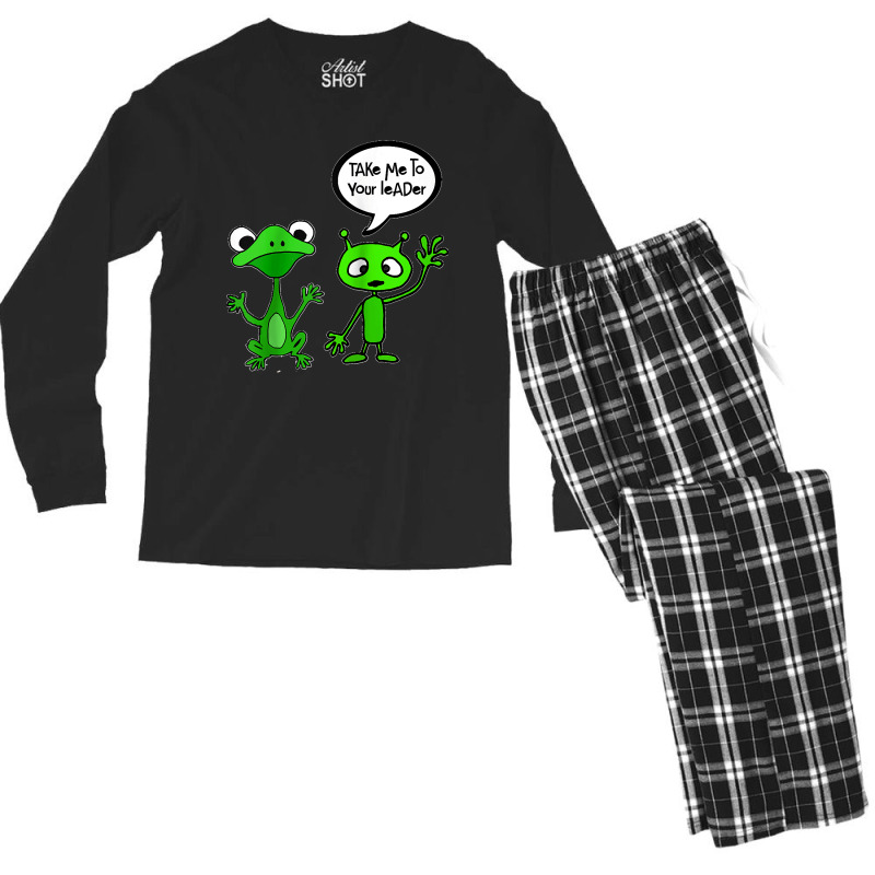 Smilemoretees Funny Martian Alien And Frog Take Me To Leader Raglan Ba Men's Long Sleeve Pajama Set | Artistshot