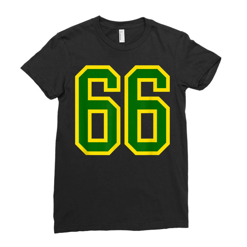 Jersey Number #66 Green Yellow Birthday Sports Number 66 Ladies Fitted T-Shirt by Newdesigns | Artistshot