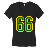 Jersey Number #66 Green Yellow Birthday Sports Number 66 Women's V-neck T-shirt | Artistshot