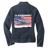 Patriotic American Naval Fa 18 Superhornet Tee In Action Ladies Denim Jacket | Artistshot