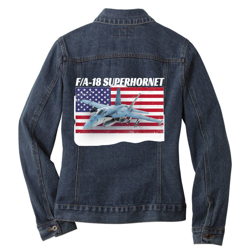 Patriotic American Naval Fa 18 Superhornet Tee In Action Ladies Denim Jacket by cm-arts | Artistshot