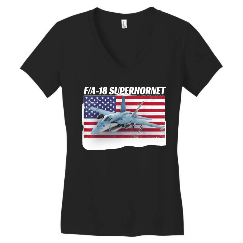 Patriotic American Naval Fa 18 Superhornet Tee In Action Women's V-Neck T-Shirt by cm-arts | Artistshot