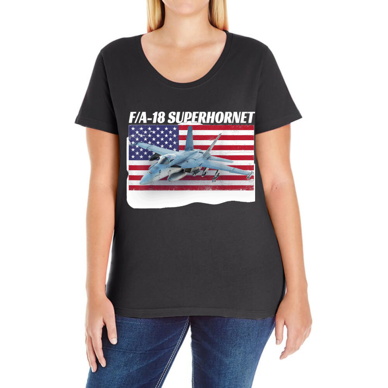 Patriotic American Naval Fa 18 Superhornet Tee In Action Ladies Curvy T-Shirt by cm-arts | Artistshot