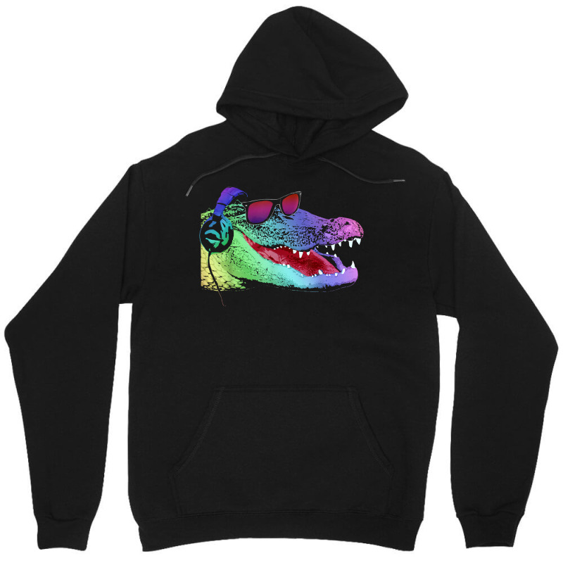 Alligator With Headphones And Sunglasses Unisex Hoodie by Graham Sanchez | Artistshot