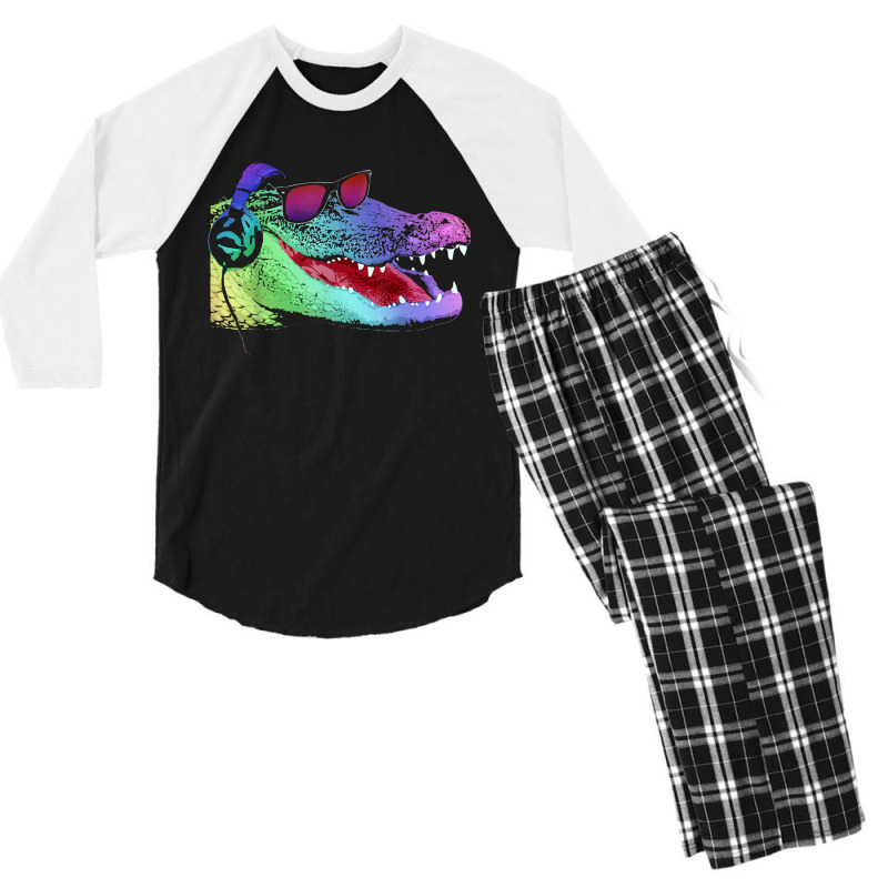 Alligator With Headphones And Sunglasses Men's 3/4 Sleeve Pajama Set by Graham Sanchez | Artistshot