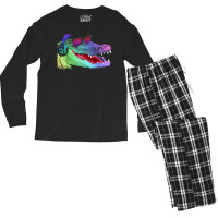 Alligator With Headphones And Sunglasses Men's Long Sleeve Pajama Set | Artistshot