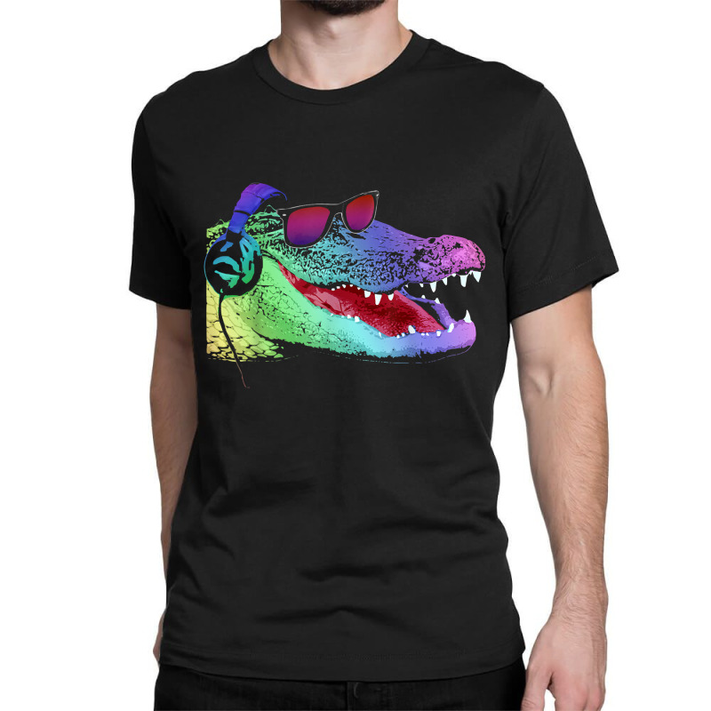 Alligator With Headphones And Sunglasses Classic T-shirt by Graham Sanchez | Artistshot