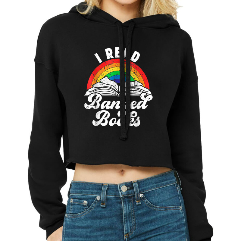 I Read Banned Books Vintage Literature Rainbow Reading Cropped Hoodie by RandiCrystalGraber | Artistshot