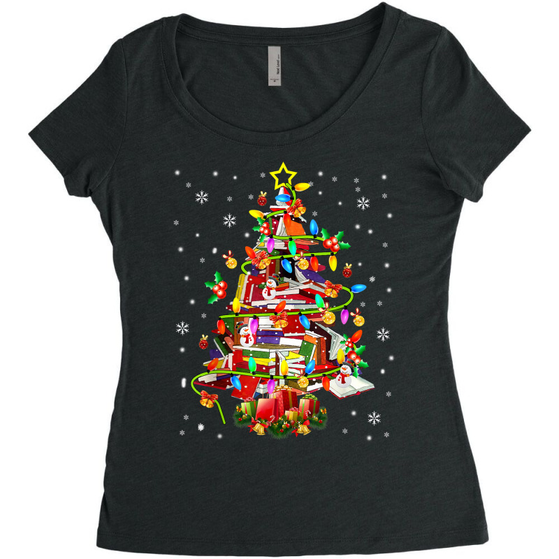 Xmas Tree Library Xmas Lights Tree Book Lover Librarian T Shirt Women's Triblend Scoop T-shirt by cm-arts | Artistshot