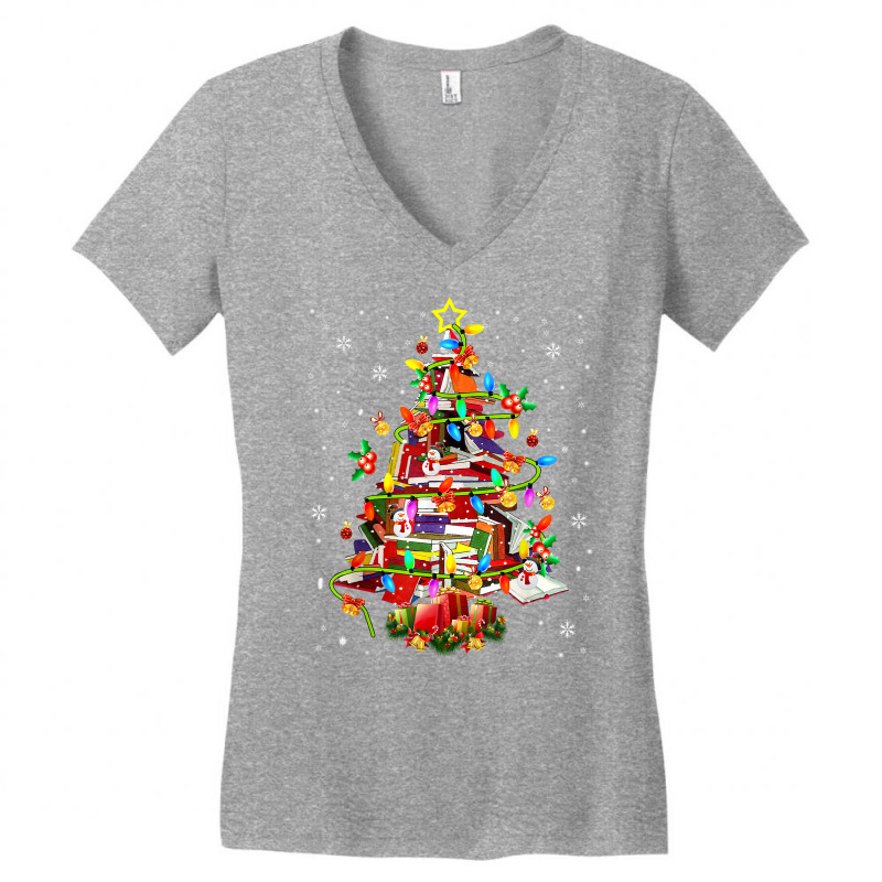 Xmas Tree Library Xmas Lights Tree Book Lover Librarian T Shirt Women's V-Neck T-Shirt by cm-arts | Artistshot