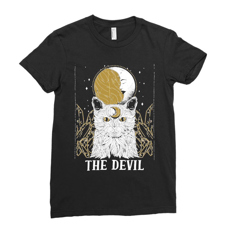 Devil Cat Moon Tarot Card Pagan Goblincore Goth Occult Sweatshirt Ladies Fitted T-Shirt by MICHAELFRANCISSMITH | Artistshot