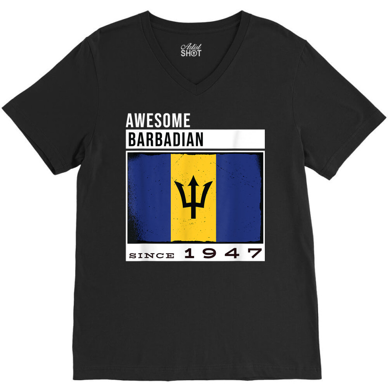 Awesome Barbadian Since 1947   Barbadian 75th Birthday T Shirt V-Neck Tee by cm-arts | Artistshot