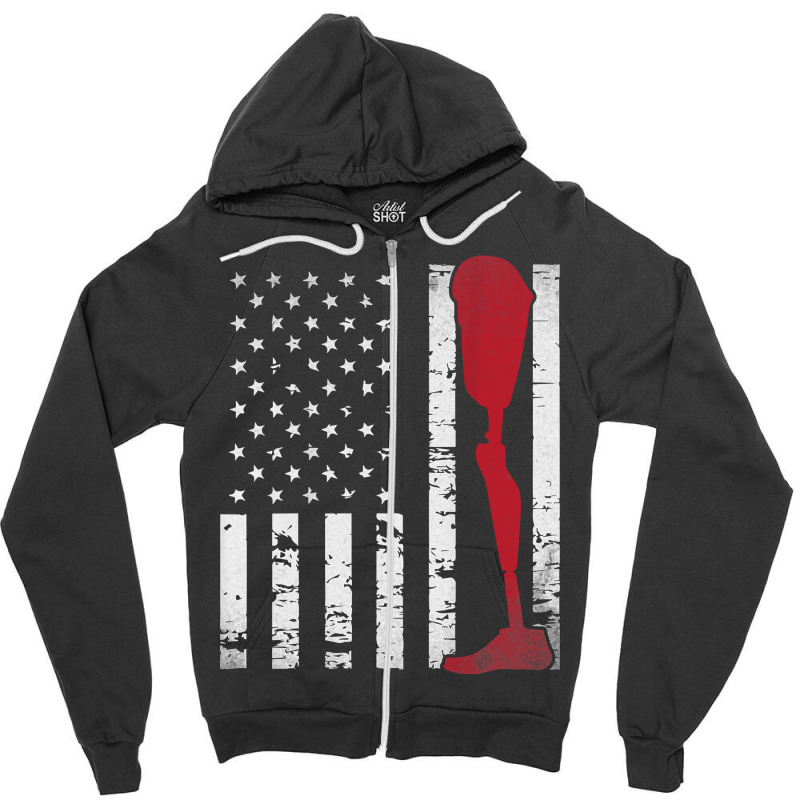 Amputee Patriotic Prosthetic Leg Flag Zipper Hoodie by Graham Sanchez | Artistshot