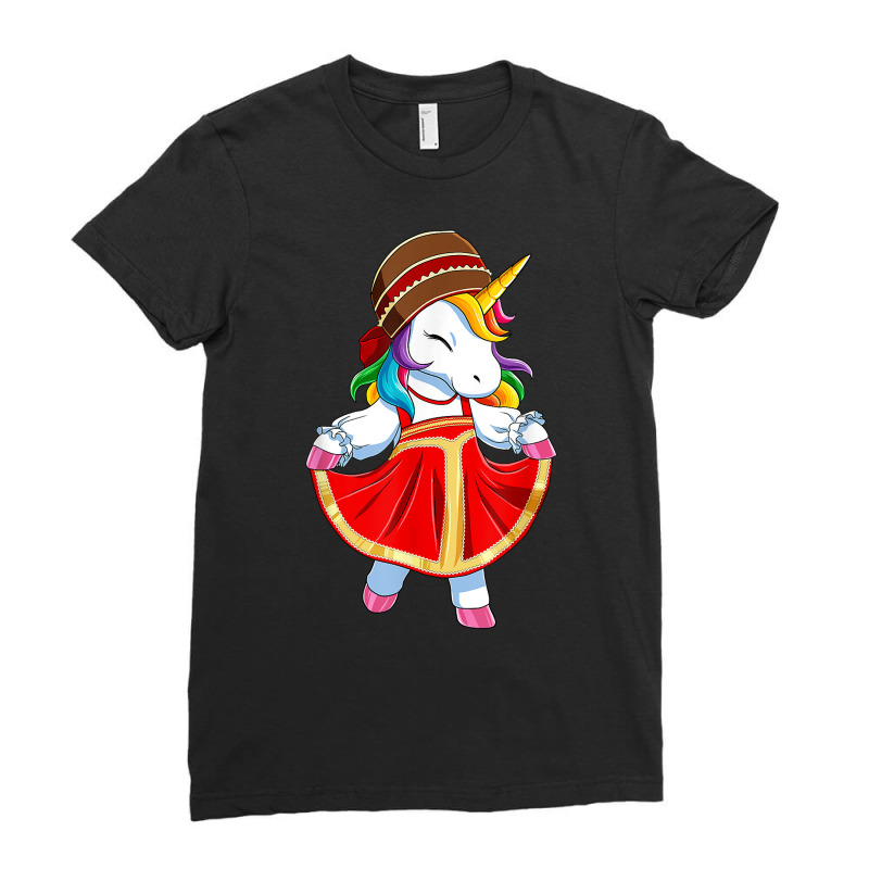 Russia Unicorn In Russian Traditional Costume Sarafan T Shirt Ladies Fitted T-Shirt by tuftsmirussom | Artistshot