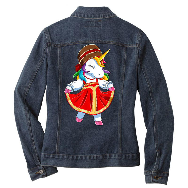 Russia Unicorn In Russian Traditional Costume Sarafan T Shirt Ladies Denim Jacket by tuftsmirussom | Artistshot