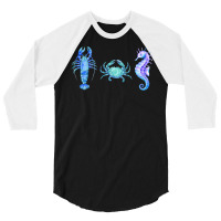 Crustaceancore Ocean Blush Crustacean Lobster Crab Seahorse 3/4 Sleeve Shirt | Artistshot