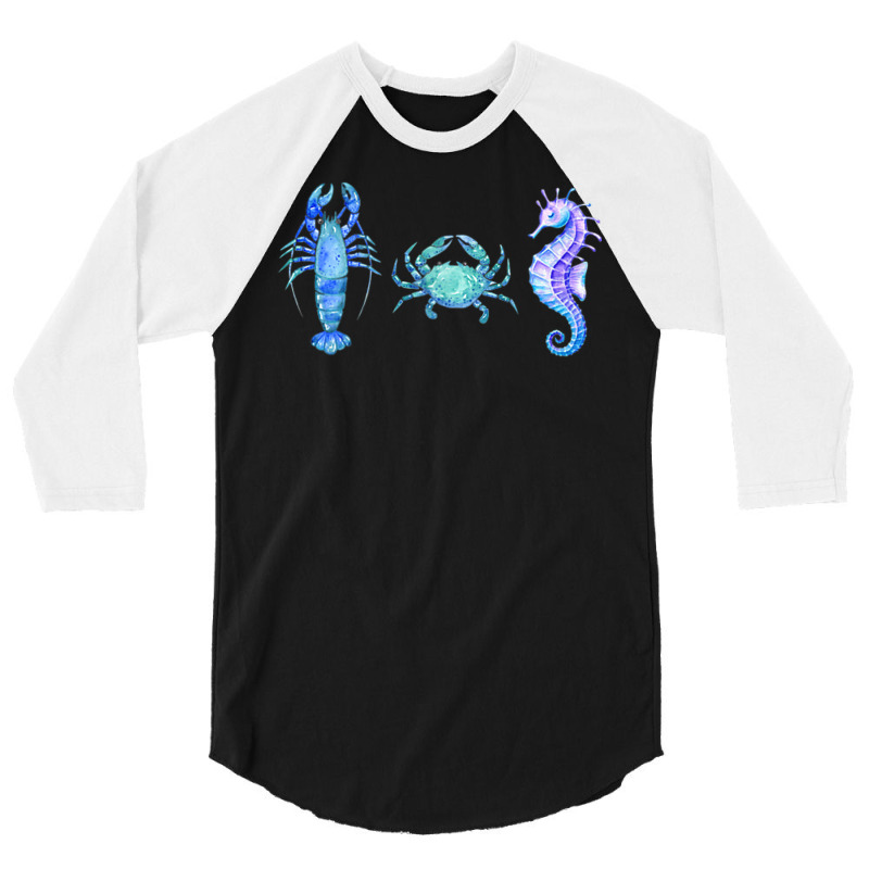 Crustaceancore Ocean Blush Crustacean Lobster Crab Seahorse 3/4 Sleeve Shirt | Artistshot