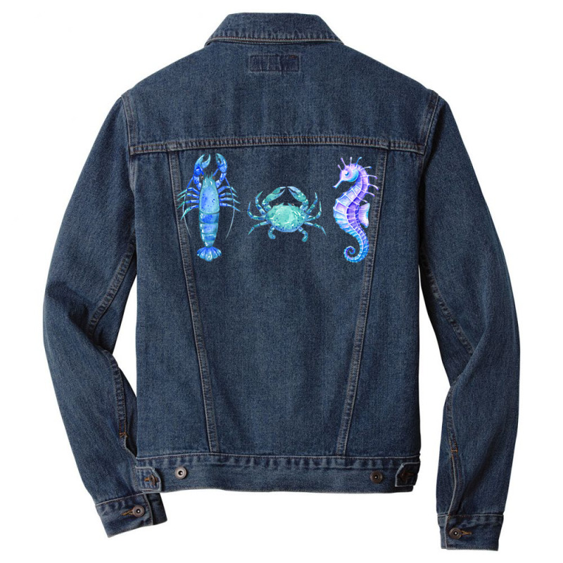 Crustaceancore Ocean Blush Crustacean Lobster Crab Seahorse Men Denim Jacket | Artistshot