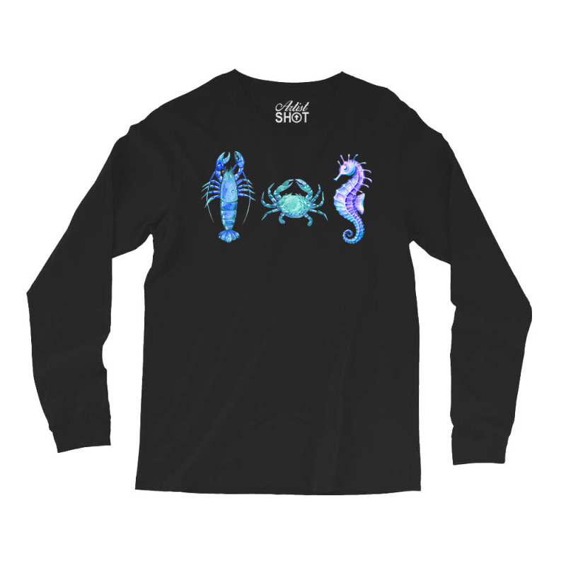 Crustaceancore Ocean Blush Crustacean Lobster Crab Seahorse Long Sleeve Shirts | Artistshot