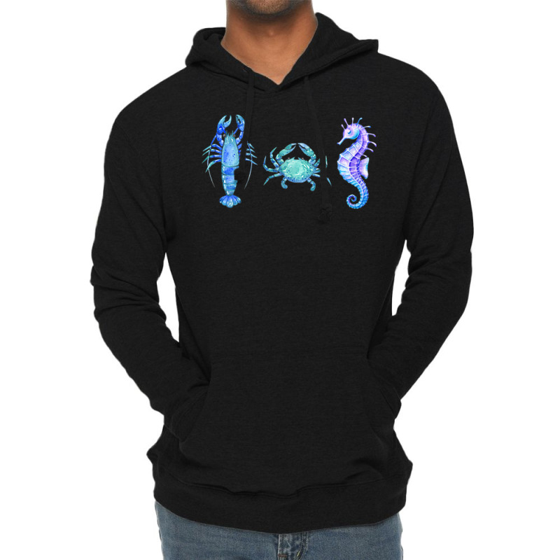 Crustaceancore Ocean Blush Crustacean Lobster Crab Seahorse Lightweight Hoodie | Artistshot